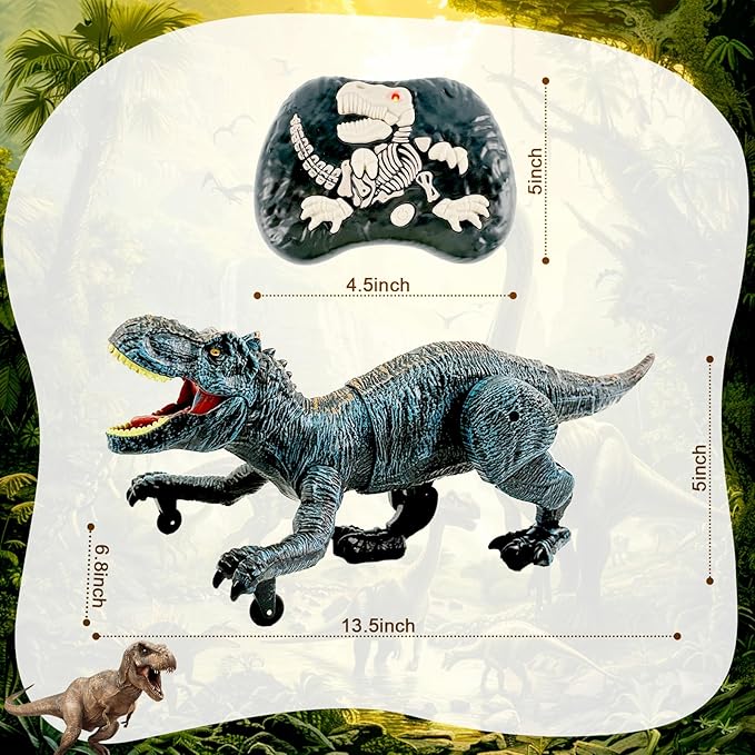Remote Control Dinosaur for Boys 4-7, Robot Dino Toys for Kids 5-7, rc Dino with Realistic Legs & Spray Stream, Remote Dinosaur Toys for Kids3 4 5 6 9 Year Old boy Birthday Gift (Blue)