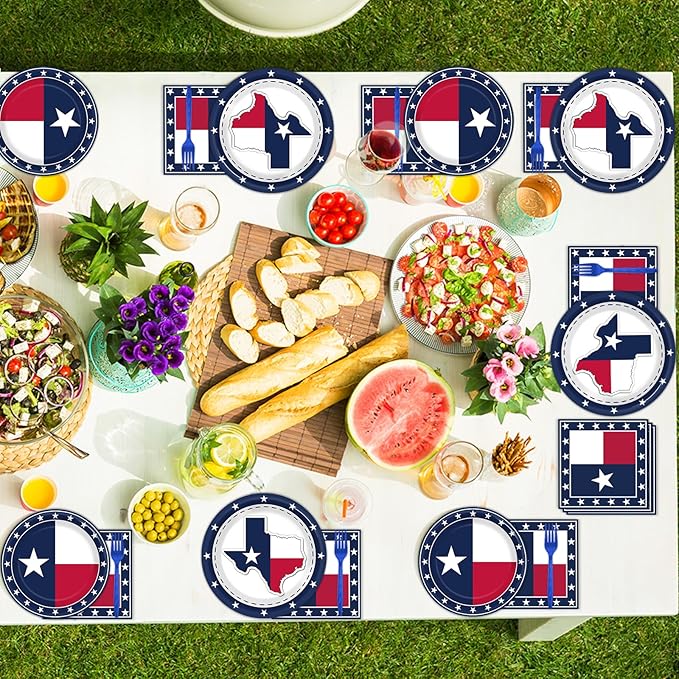 gisgfim 96Pcs Texas State Flag Party Supplies Paper Plates Napkins Texas State Theme Party Tableware Set Texas State National Party Decorations Favors for Family Gathering Dining Serves 24