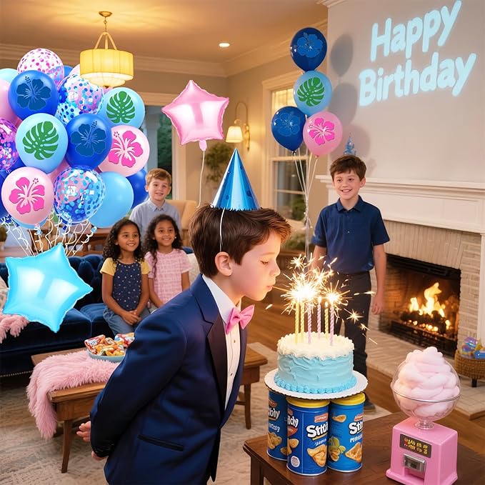 Blue Pink Light Blue Balloon 54Pcs 12 Inch，Cute Print Balloons for Cartoon Themed Birthday Party Decorations Boys Girls Hawaiian Gatherings Party Supplies