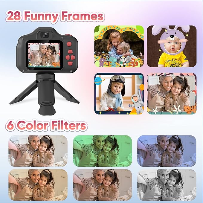 Seckton Kids Selfie Camera for Boys Age 3-9 Navy Blue & Digital Video Cameras with Flash for Kids 6-10, Portable Camera Toy 3 4 5 6 7 8 9 10 Year Old Boys Girls Black