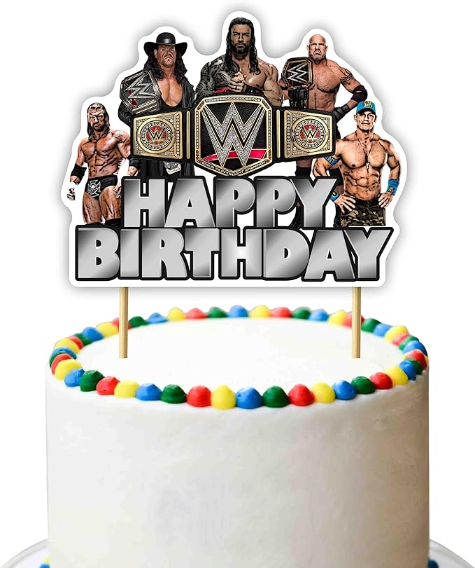 WWWE Happy Birthday Cake Topper – Wrestling Party Supplies for Boys | WWWE Theme Cake Decoration for Birthday Celebrations and Events - Birthdays Decoration Set.