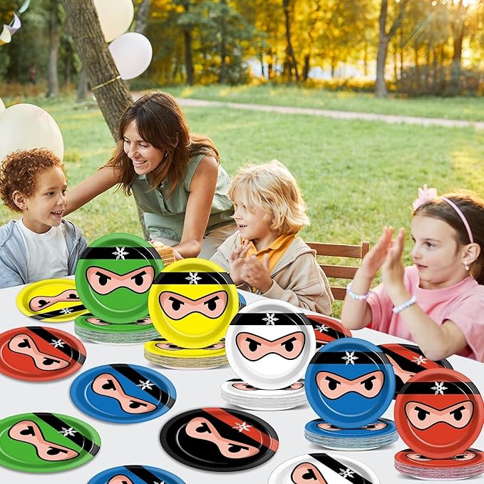 72PCS Ninja Birthday Plates Karate Party Supplies Ninja Warrior Tableware Master Plates Disposable Paper Dessert Plates for Boys Girls Kids Baby Shower Favors 6.7 * 6.7inch