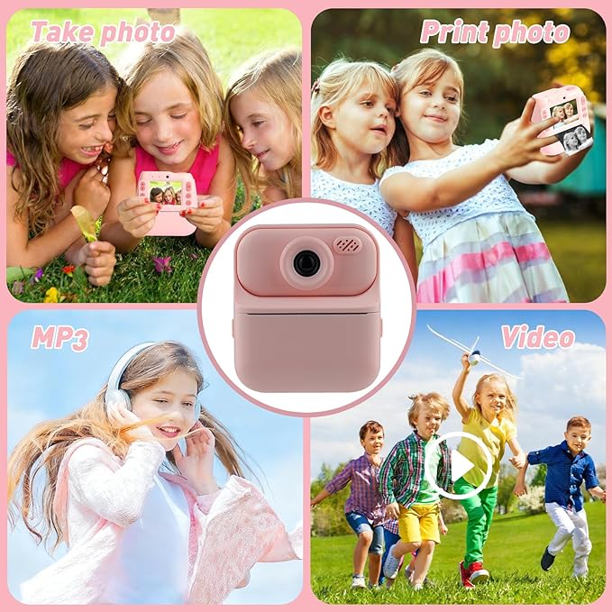 Kids Instant Print Camera – Digital Camera for Girls Boys Age 3-10, Thermal Printing with Filters & Stickers – Birthday, for Kids, Toys for Ages 3-13, Teen Girl Trendy Gift (Pink)