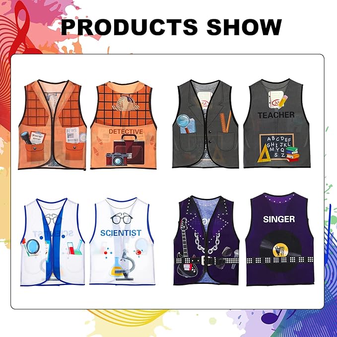 Threan 10 Pcs Kids Dress Up Vest Children Role Play Vest Career Costume for Dramatic Pretend Play Party Supplies, 17 x 13.8 Inches(Cool Style)