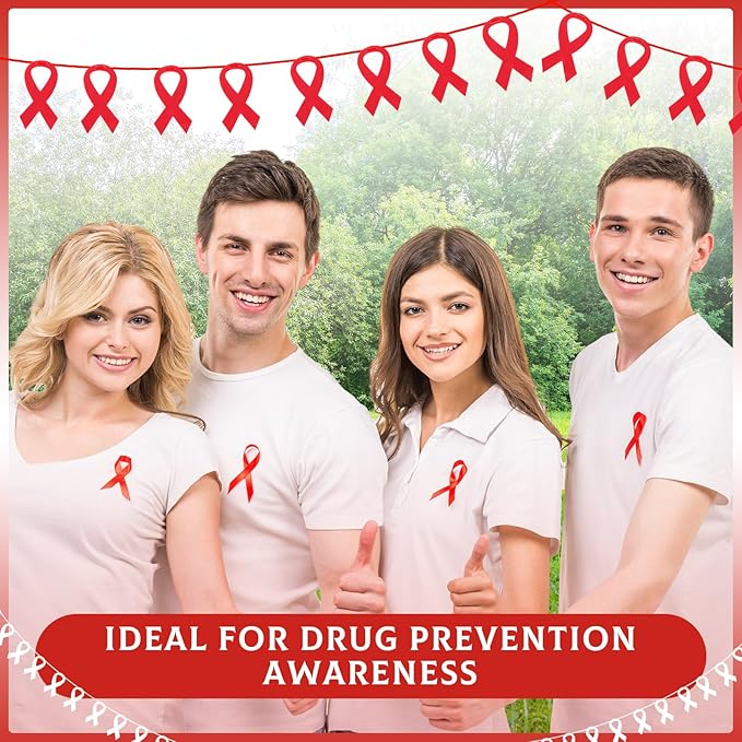 VitalCozy 10 Pcs Ribbon Awareness Banner 13.1 ft Ribbon Garland Cancer Awareness Decor Cancer Free Decorations for Society Events Groups Fundraisers Party Supplies(Red)