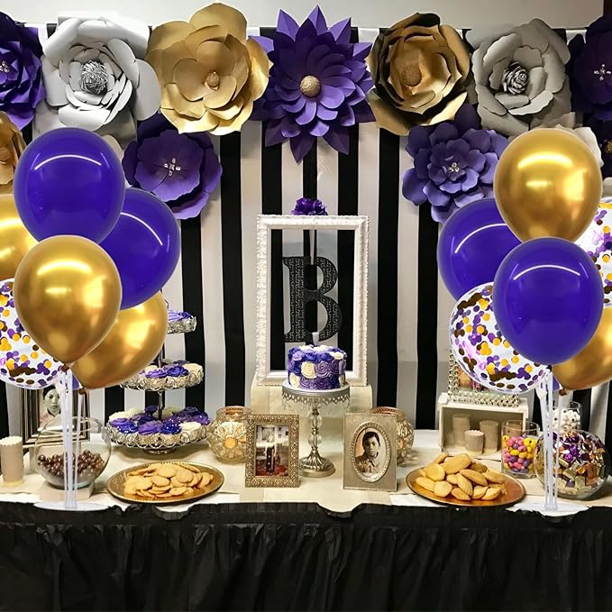 TONIFUL Purple Gold Balloon Centerpieces for Table,Balloon Stand Kit for Graduation Decoration 2026 Class of 2026 Party Decorations,Retirement,Anniversary,Birthday Decorations (4 Set)