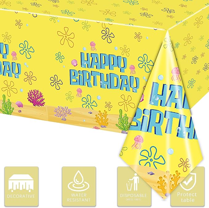 3PCS Yellow Cartoon Party Supplies Tablecloth Set for Kids Boys Girls BirthdayYellow Cartoon Party Supplies Tablecloth -54x108in
