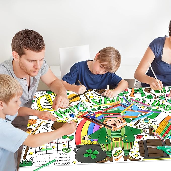 Gatherfun St. Patrick's Day Coloring Poster for Classroom Wall - Versatile 31.5 x 72 Inches irish themed Activity Poster/Table Cover, School Parties, St. Patrick's Day Party Decoration