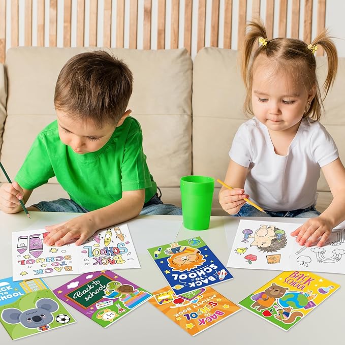 Back to School Coloring Books for Kids - 24Pcs First Day of School Mini Coloring Booklet Bulk Cartoon DIY Art Drawing Book for Back to School Party Goodie Bags Stuffers School Classroom Favor