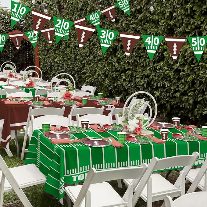 Gatherfun Football Party Decorations Disposable Tablecloth Plastic Touchdown Table Cover for Birthday Football Party Games Decoration 54 X 108Inch，2 Pack