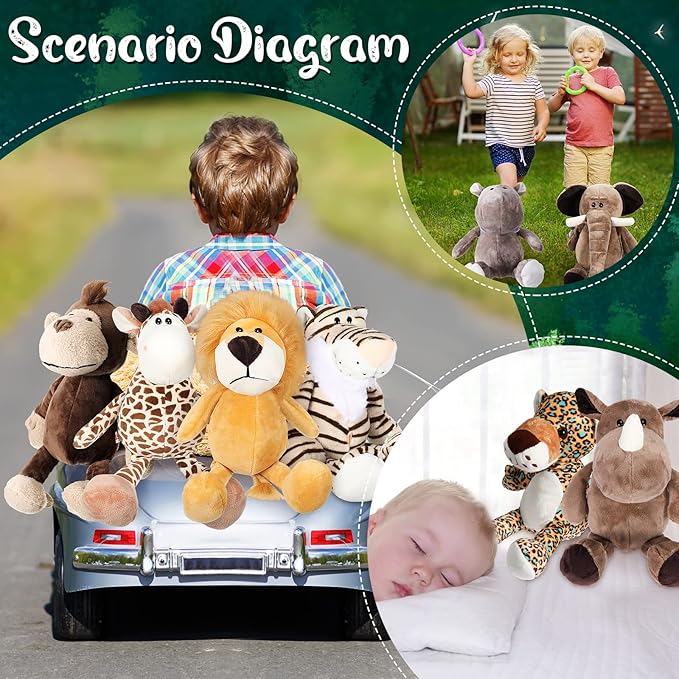 30 Pcs Safari Forest Stuffed Animals Plush Jungle Themed Animals Toy Gift Elephant Giraffe Lion Tiger Monkey Rhinoceros Zebra Tiger for Baby Shower Party Favors Decoration (10 Styles)