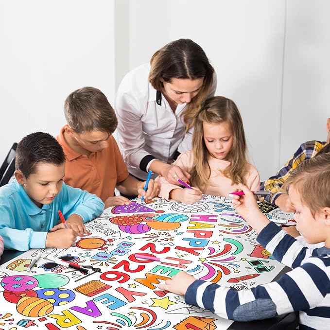 Gatherfun Giant Coloring Poster for Classroom Wall - Versatile 31.5 x 72 Inches Happy New Year Activity Poster/Table Cover, School Parties, Happy New Year Party and Special Events Decoration