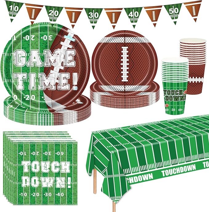 Football Party Decorations 98Pcs Football Birthday Party Suppiles Set Include Plates and Tablecloth Sport Theme Party Favors Kit