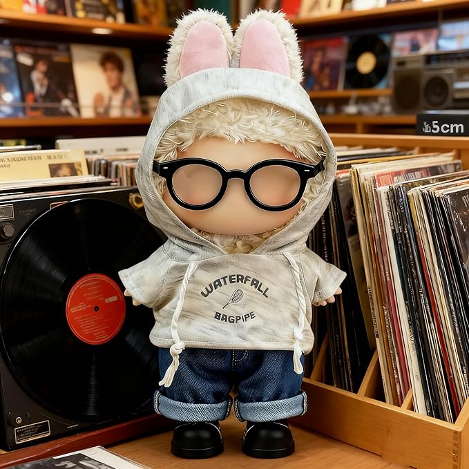 17cm Doll Clothes (NO Doll) – 4-Piece Set, Gray Sweatshirt + Pants + Shirt + Glasses + Shoes, Cute and Premium Dolls Outfit Accessories (Gray Sweatshirt)
