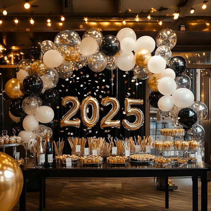 Black and Gold Balloons, 55 Pcs 12 Inch Metallic Gold Balloons Black Balloon Gold Confetti Latex Balloon for Birthday Party Graduation Decoration Baby Shower New Years Wedding Anniversary