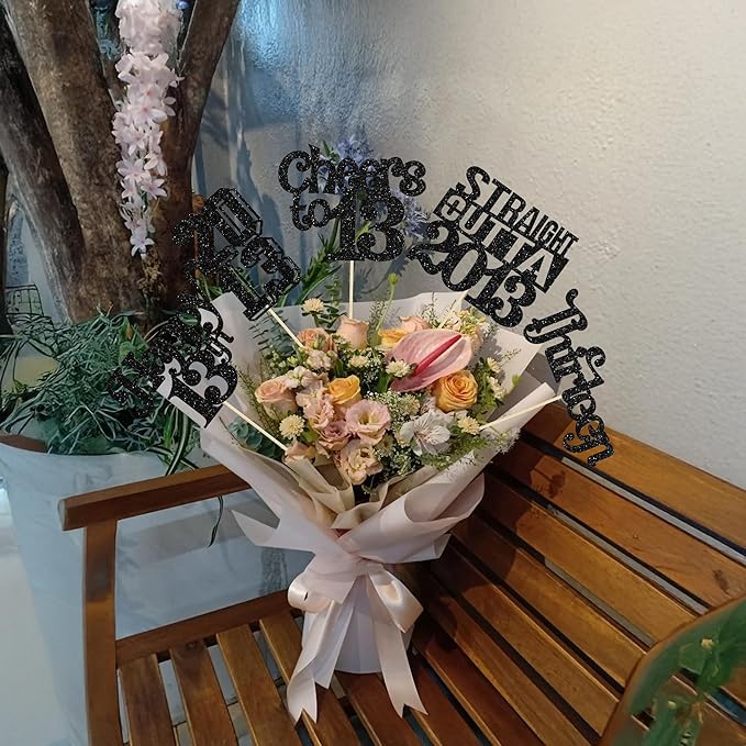 Gyufise 15Pcs Happy 13th Birthday Centerpiece Sticks Thirteen Straight Outta 2013 Table Flower Centerpieces Sticks Lfor Cheers to 13 Birthday Party Supplies Black