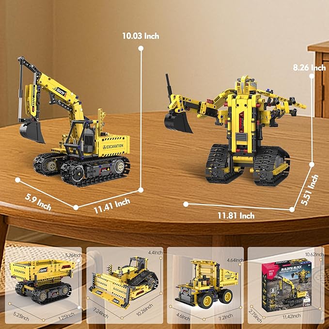 5 in 1 Building Toys STEM Robotics Kits - Remote-Controlled Excavator Engineering Kit for Kids Age 6 7 8 9 10 11 12-14 with 555 Pieces，DIY Educational Science Kits Gift for Boys & Girls