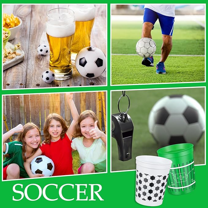 Norme 48 Pcs Soccer Party Cups Bulk Reusable Soccer Fan Party Plastic Cups 16 oz Sports Ball Reusable Party Supplies Decorations Soccer Ball Plastic Drinking Cup for Sport Birthday Party Favor