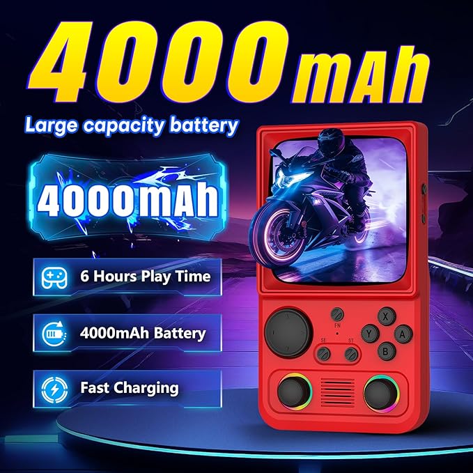 R36TMAX Upgraded Retro Handheld Game Console with 4000mAh Battery, 4.0'' IPS Screen, Retro Gaming Console with Portable Case, Supports WiFi Networked Fighting and OTG (128GB Red)