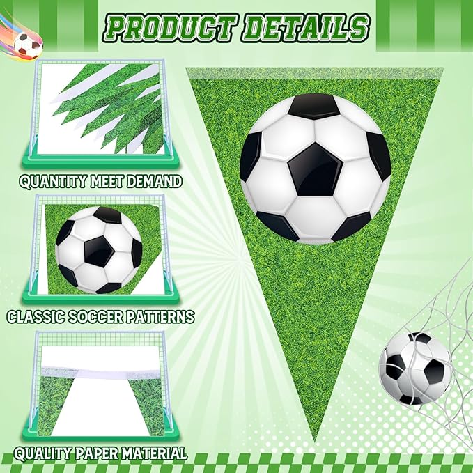 Faccito 5 Pack Green Soccer Banners Soccer Party Decorations Sports Champion Paper Pennants Green Hanging Triangle Flags Garland Bunting for Sports Game Fans Outdoor Indoor Birthday Party Supplies