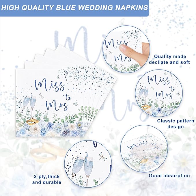 120PCS Something Blue Before I Do Decorations for Wedding Blue Floral Bridal Shower Party Supplies Bachelorette Tableware Set Miss to Mrs Plates Napkins Cups Forks Knives for 20 Guests