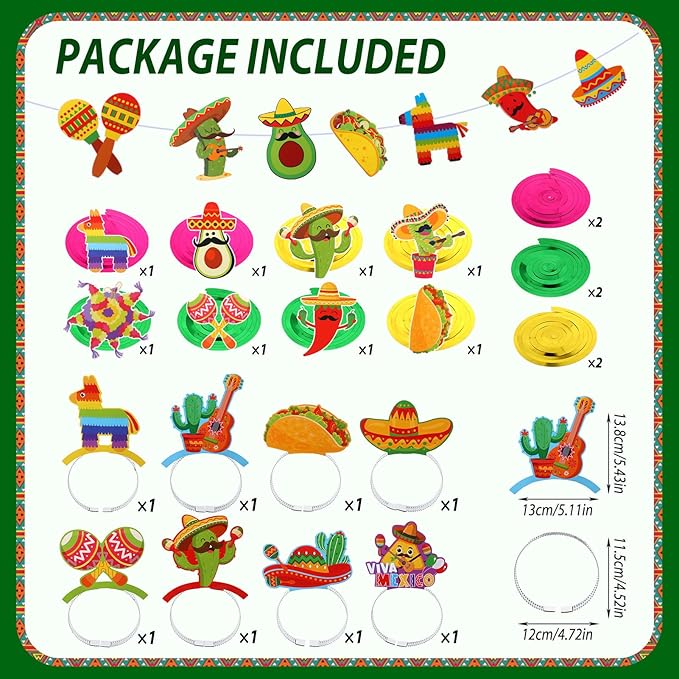 21pcs Taco Pinata Party Set Mexican Party Decorations Taco Pinata with Headbands Spiral Streamers Pull Flag for Cinco De Mayo Fiesta Birthday Celebrations (15.75 x 9.84 x 2.68 Inch)
