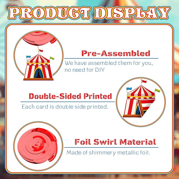 24 Pcs Carnival Hanging Swirl Party Decorations, Circus Clown Animals Theme Party Ceiling Decor Double Sided Circus Decorations for Home Classroom Birthday Party Favors