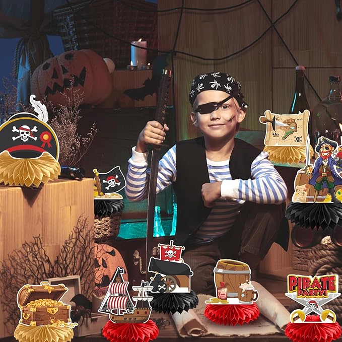 Gameza Pirate Party Decorations, 9PCS Pirate Birthday Party Honeycomb Centerpieces Table Decor, Baby Shower Table Decoration Supplies Kids Boys