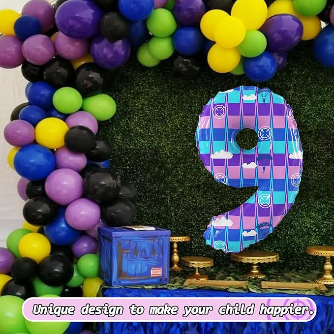 40 Inch Video Game Theme Number 9 Balloons Large Birthday Party Number Balloons Piñata Gaming for Kids Battle Boys Birthday Party Decoration Supplies