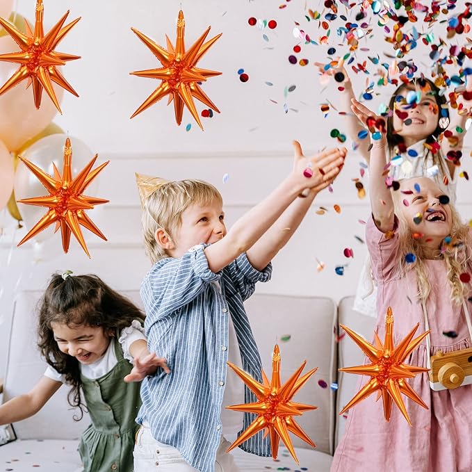 6 Pcs Orange Star Foil Balloons One-Piece 14-Pointed Star Balloon 4D Starburst Cone Mylar Balloon 22inch Christmas Birthday Wedding Wedding Anniversary Party Supplies(Orange)