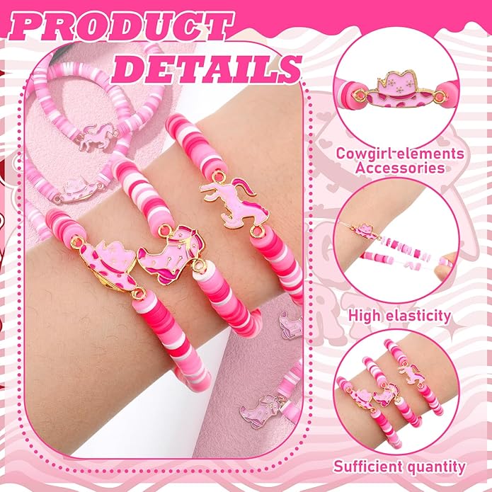 24 Pcs Cowgirl/alien/shark/bee/princess/tropical Party Favors, Polymer Clay Beaded Bracelets Gifts Bulk for Birthday Party