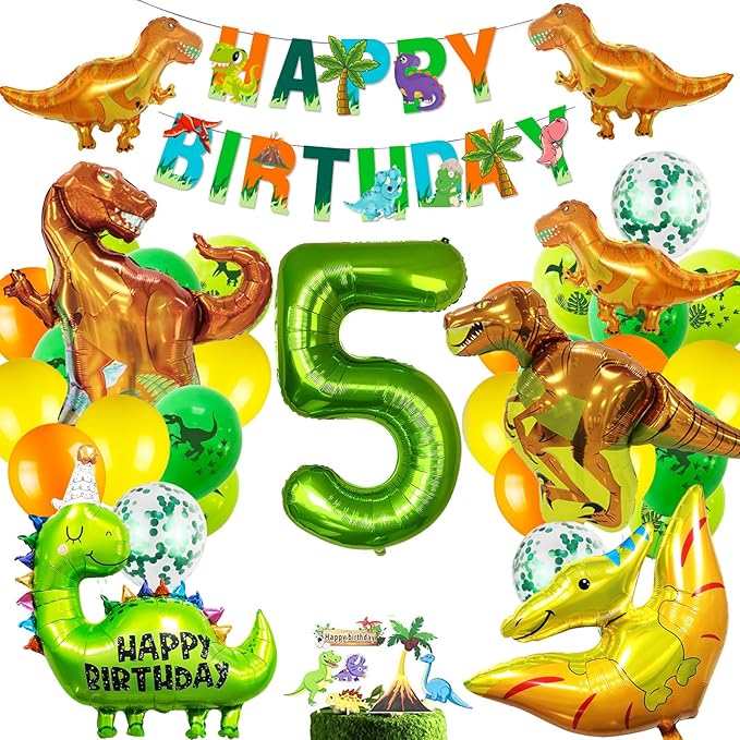 Dinosaur Birthday Party Supplies - Dinosaur Decorations, Foil Balloons, Banner & Cake Topper for Boys & Girls