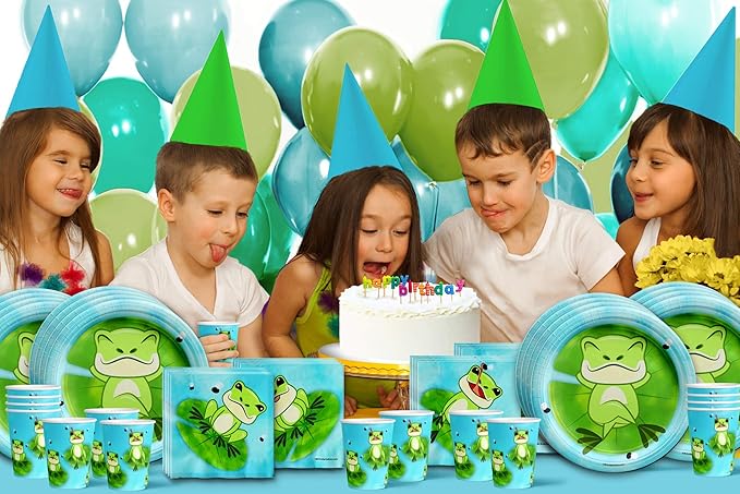 Frog Birthday Party Supplies Set Plates Napkins Cups Tableware Kit for 16