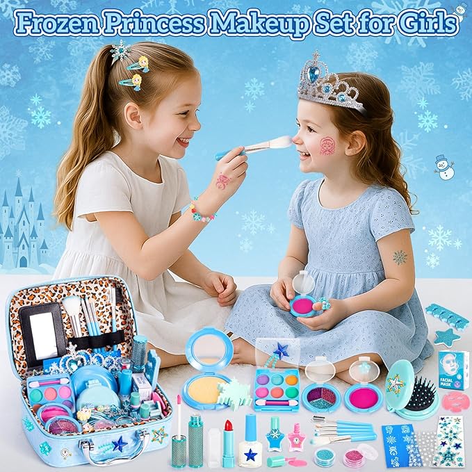 Kids Makeup Set for Girls Toys, 34Pcs Washable Princess Make Up Kit w/ Dress Up Accessories, Christmas Birthday Princess Gifts Toys for Girls Kids Toddlers Age 3 4 5 6 7 8 9 10 11 12
