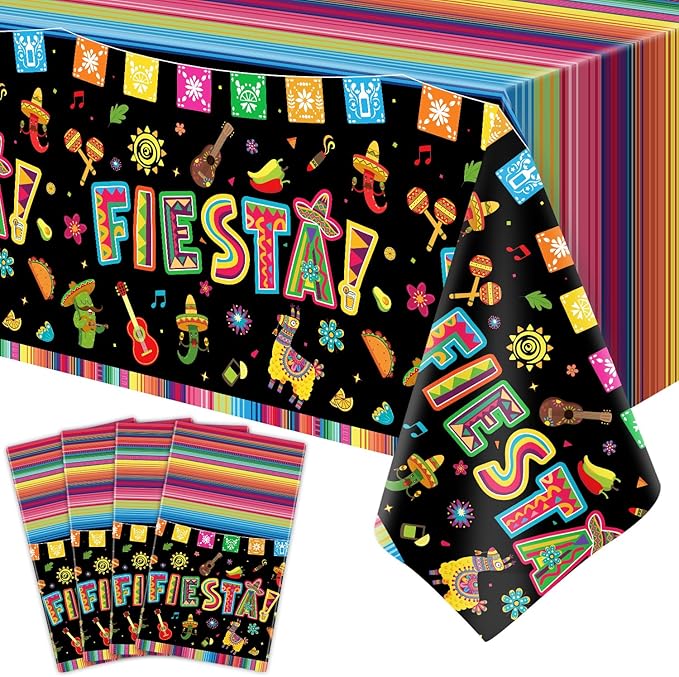 4 Pack Cinco De Mayo Printed Fiesta Mexican Table Cover Fiesta Party Tablecloth Taco Night Table Cloth Mexican Themed Tablecloth Mexico Party Supplies 86 x 51 in (220 x 130cm)