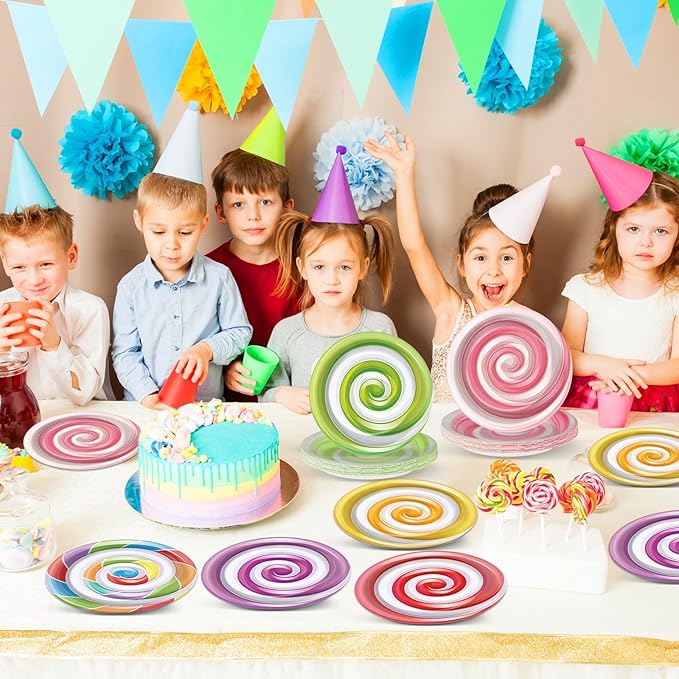 48Pcs Candy Themed Paper Plates for Candyland Party Decorations 7" Colorful Lollipop Candy Disposable Paper Dinner Plates for Sweet Shop Candyland Christmas Birthday Baby Shower Party Supplies