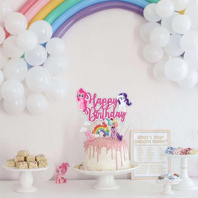 Magical Pony Happy Birthday Cake Topper – Cartoon Pny Theme Party Decoration – Colorful Unicorn-Inspired Cake Topper for Birthday Celebrations – Party Supplies for Girls & Boys"