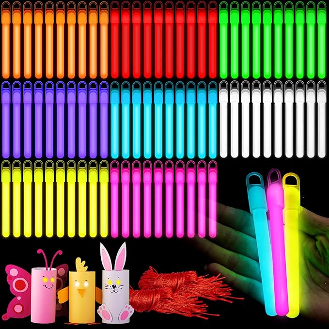 Lewtemi 100 Pack 4" or 6" Bright Glow Sticks Bulk, Glow in the Dark Party Supplies Birthday and Holidays (4 Inch,Macron Color)