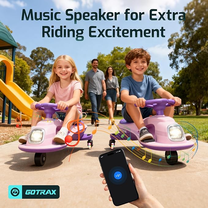 Gotrax WG1 Electric Wiggle Car for Kids, 12V Big Battery up to 120Min Playtime, Music Speaker &Rear Flash Wheels, Battery Display & Easy Assembly w/Pedal Throttle, Crazy Cart Gift for Ages 3+, 132Lbs
