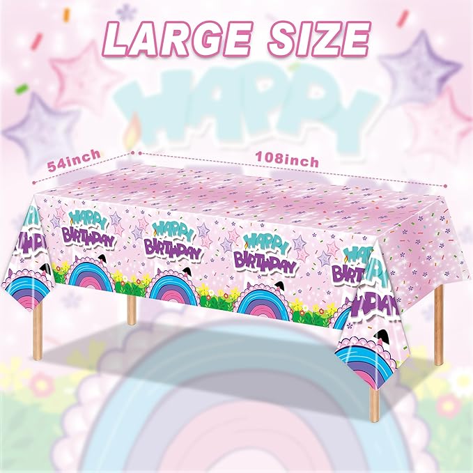 3PCS Cute Cartoon Cat Tablecloth Set for Kids Boys Girls Birthday Party Cute Cartoon Cat Table Cloth -54x108in