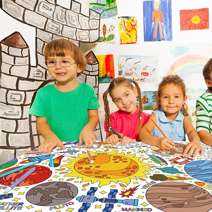 Gatherfun Giant Coloring Poster for Classroom Wall - Versatile 31.5 x 72 Inches Outer Space Activity Poster/Table Cover,School Parties, Outer Space Birthday Party and Special Events Decoration