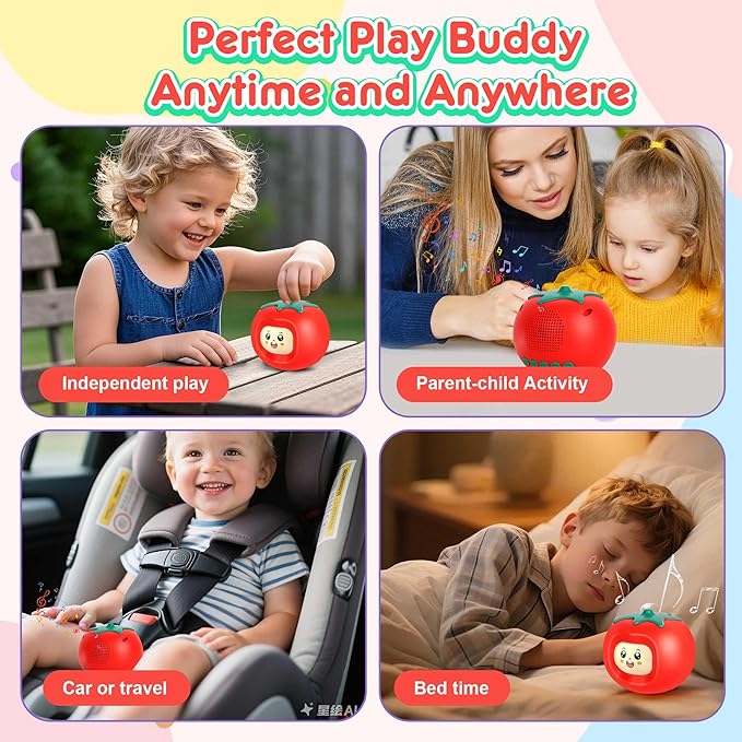 Kids Music Player with Face-Changing, Musical Toys for Toddlers 1-3-6，Educational Toys,Preloaded 200+ Stories/Rhymes, Screen-Free Audio Player, Travel Bluetooth Speaker, Gift for Boys Girls-Red