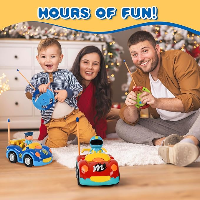 Haktoys Remote Control Cars for Toddlers, 2 Pack Police & Race Car Toy Set with Different Frequency for 2 Player Racing, Toddler Remote Control Car Toys for Boys and Girls