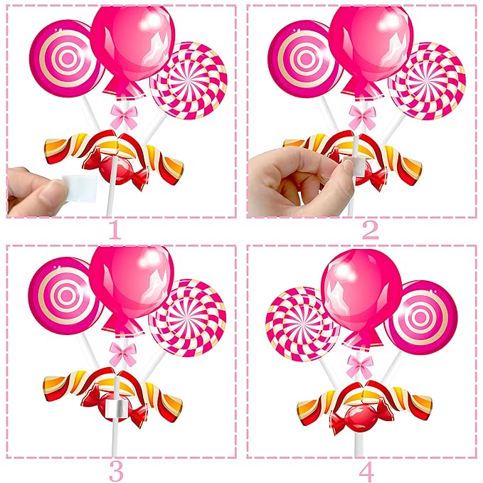 24Pcs Candyland Party Centerpieces Sticks Candyland Lollipop Table Toppers Sweet Candy Party Decorations for Candyland Theme Birthday Party Baby Shower Supplies