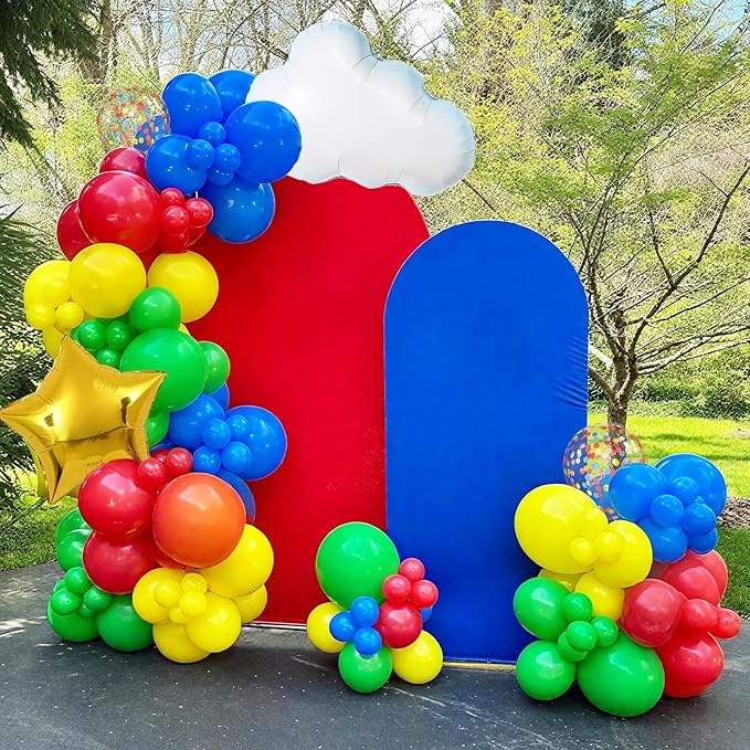 Red Yellow Blue Balloons, 12 Inch Red Yellow Blue Green Confetti Balloons with Cloud and Star Foil Balloon for Birthday Baby Shower Carnival Circus Party Decoration