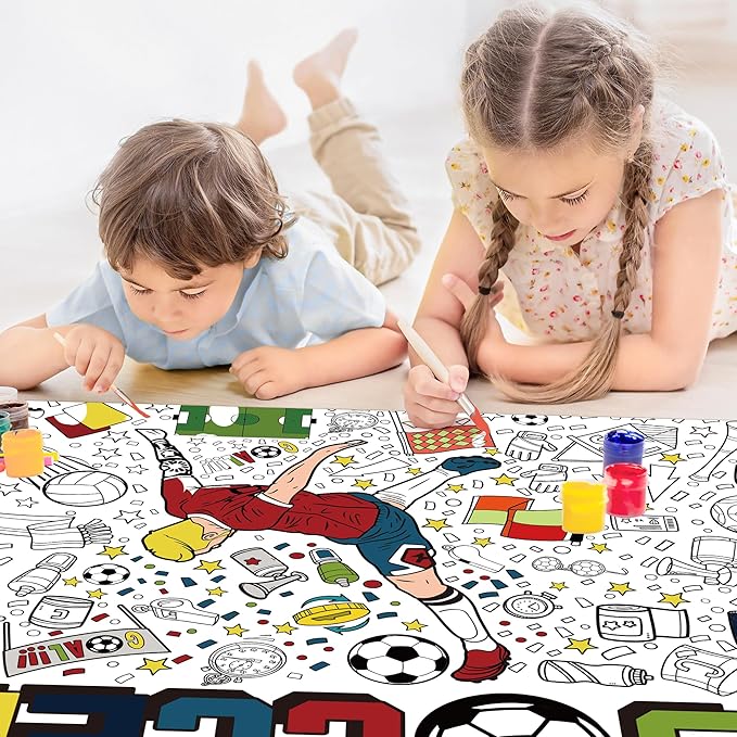 OHOME Soccer Giant Coloring Poster/Tablecloth - Soccer Themed Party Decorations - 30 x 72 Inches Jumbo Coloring Banner Kids Crafts Activities Decor Party Supplies