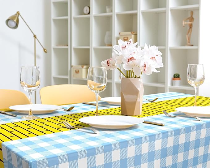 3 Pcs Yellow Brick Runner Tablecloth 54 x 108 Inch Brick Wall Backdrop Waterproof Rectangle Disposable Cover, Princess Decorations Party Supplies for Halloween Cosplay Party (Blue)