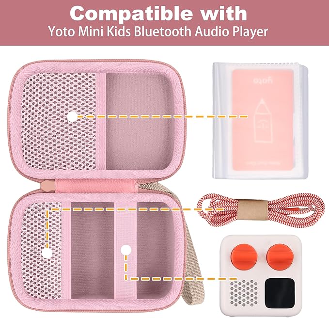 co2CREA Hard Case Compatible with Yoto Mini 2024 Edition Kids Audio Music Player Children Speaker Plays Audiobook Cards Radio and Card Holder Hold up to Yoto 36 Cards, Pink Case