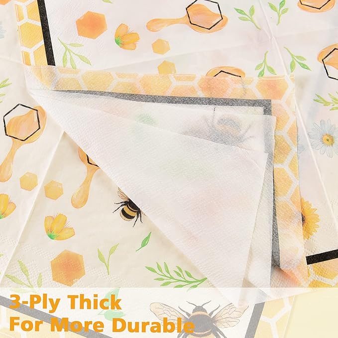 WERNNSAI Bee Plates and Napkins - 48 PCS Happy Bee Day Party Supplies for Kids HoneyBee Party Tableware Set Dinner Dessert Cake Plates Lunch Napkins Serves 16 Guests