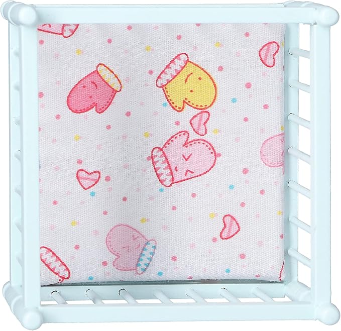 1:12 Scale Wooden Doll House Baby Bed DIY Miniature Doll House Mini Furniture Accessories with Mattress Square Bed Blue Children's Day Gift
